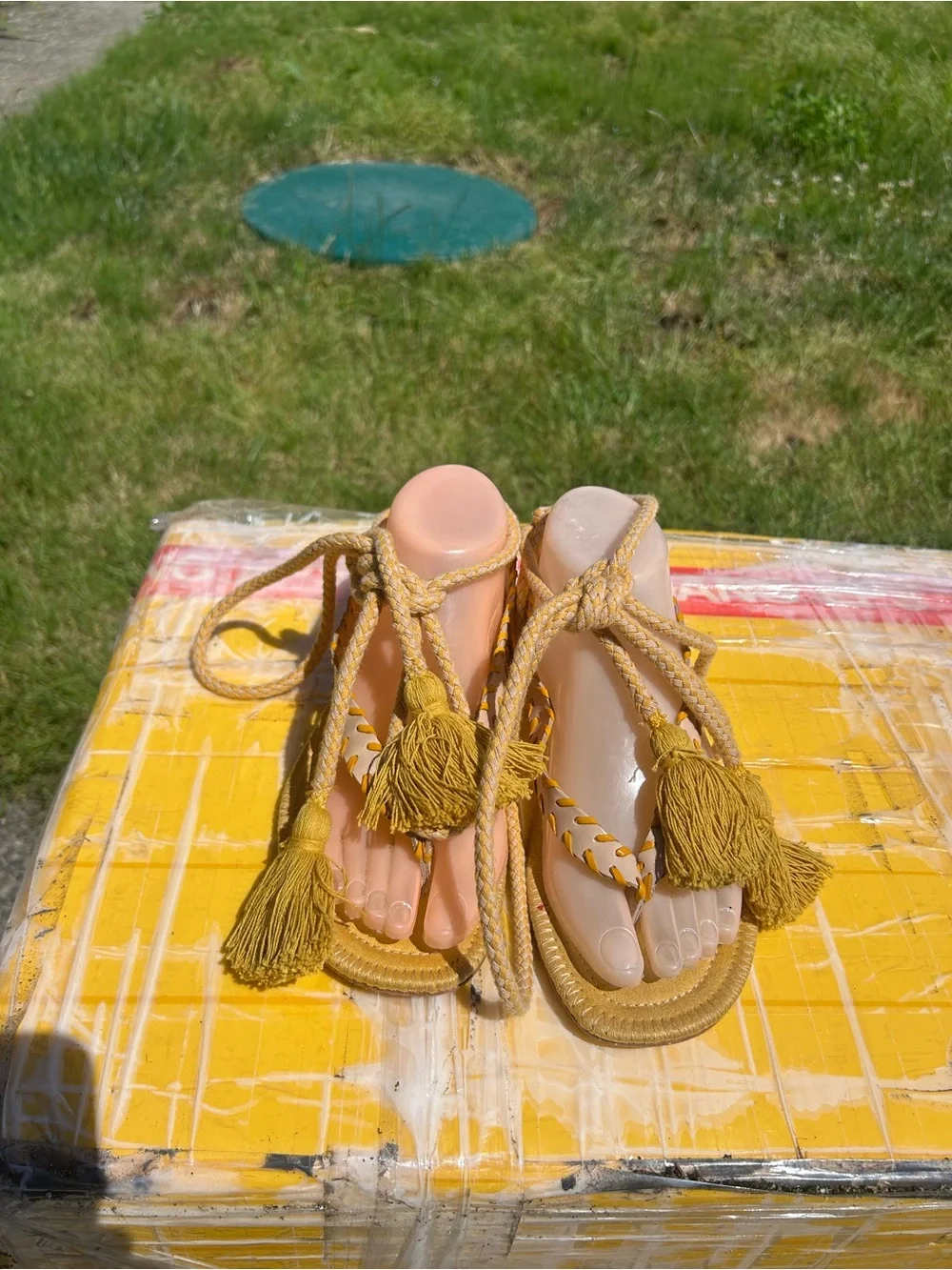 Zara Women’s Tassel Rope Sandals in Mustard Yellow Size 37/7US - Picture 2 of 13